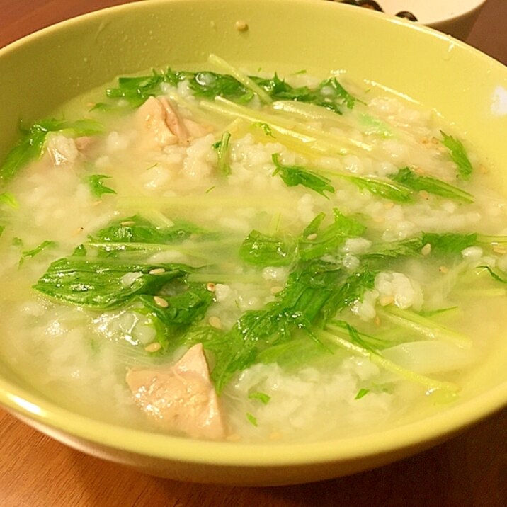 鶏肉と水菜の雑炊